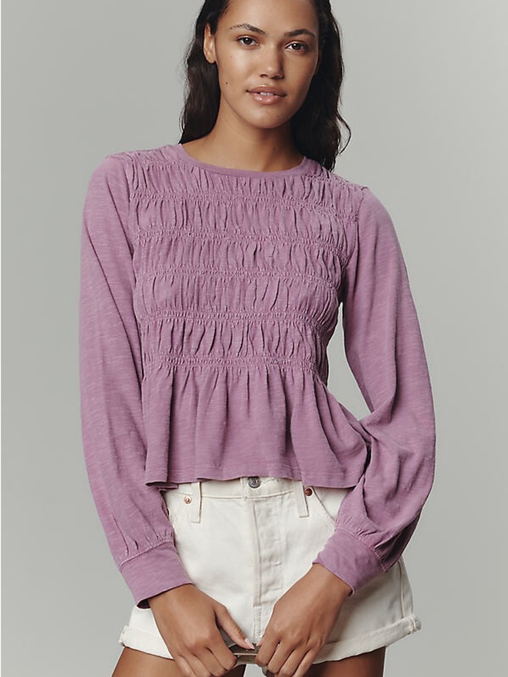 Anthropologie Pilcro Smocked Ruched Top Plum Purple NWT XS